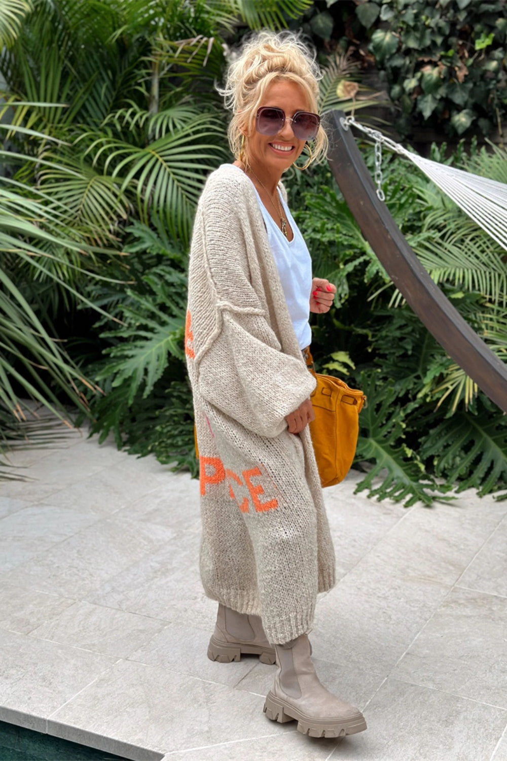 Letter Dropped Shoulder Long Sleeve Cardigan for Women