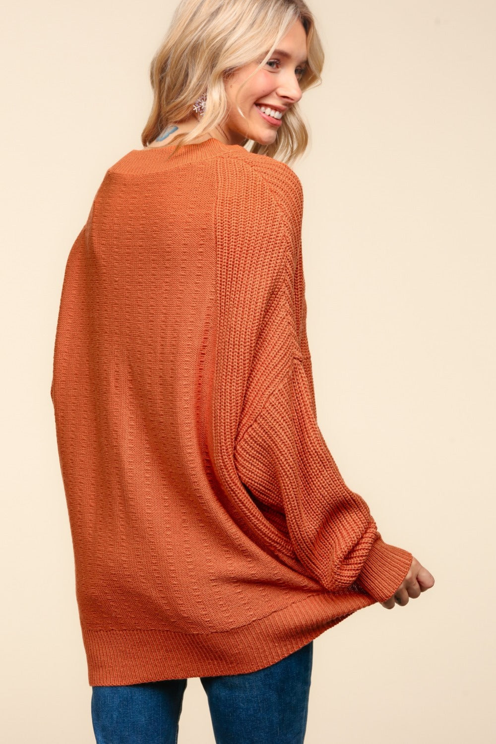 Asymmetrical Textured Knit Sweater with Side Slits