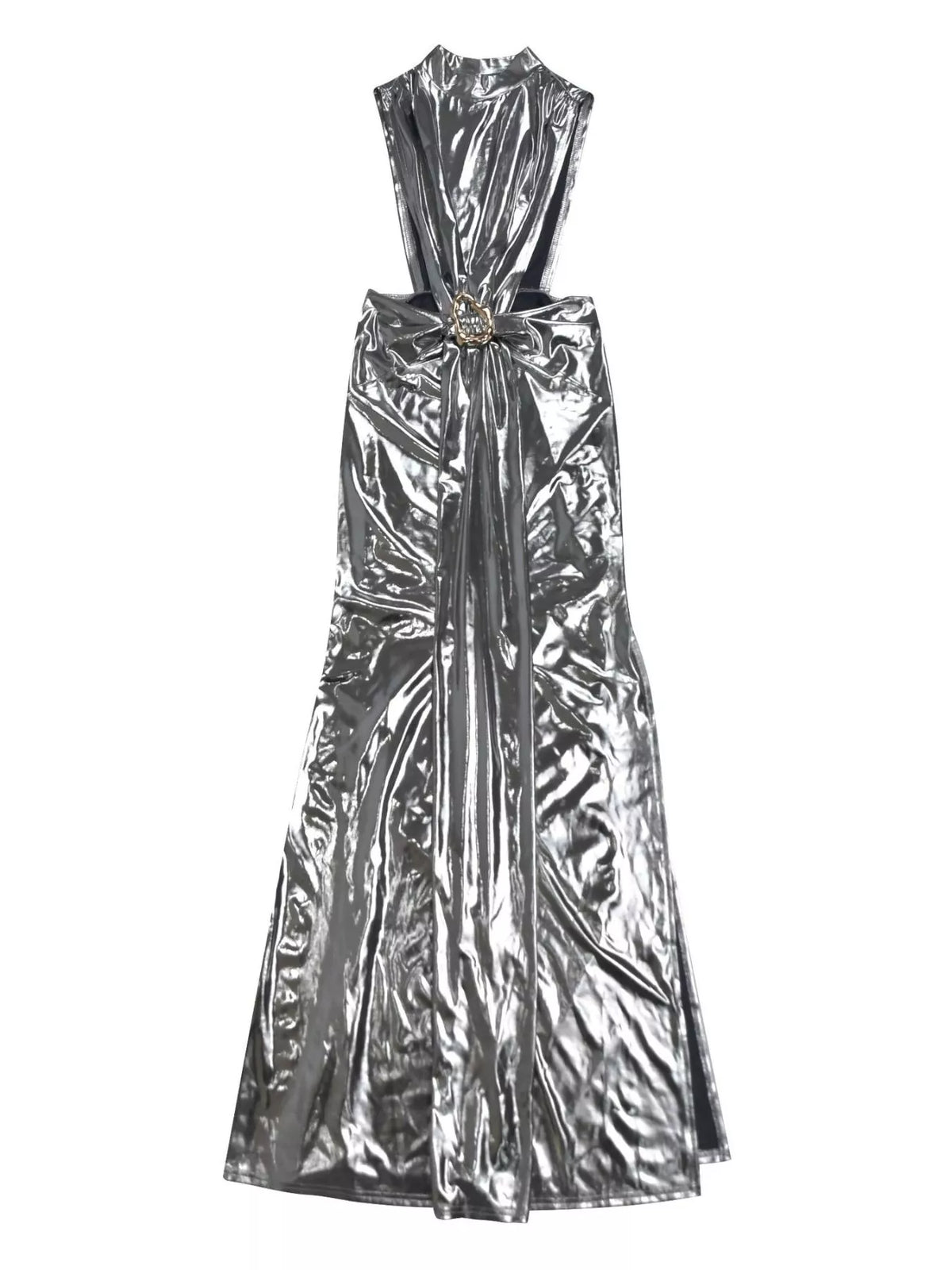 Mock Neck Cut-Out Ruched Maxi Dress