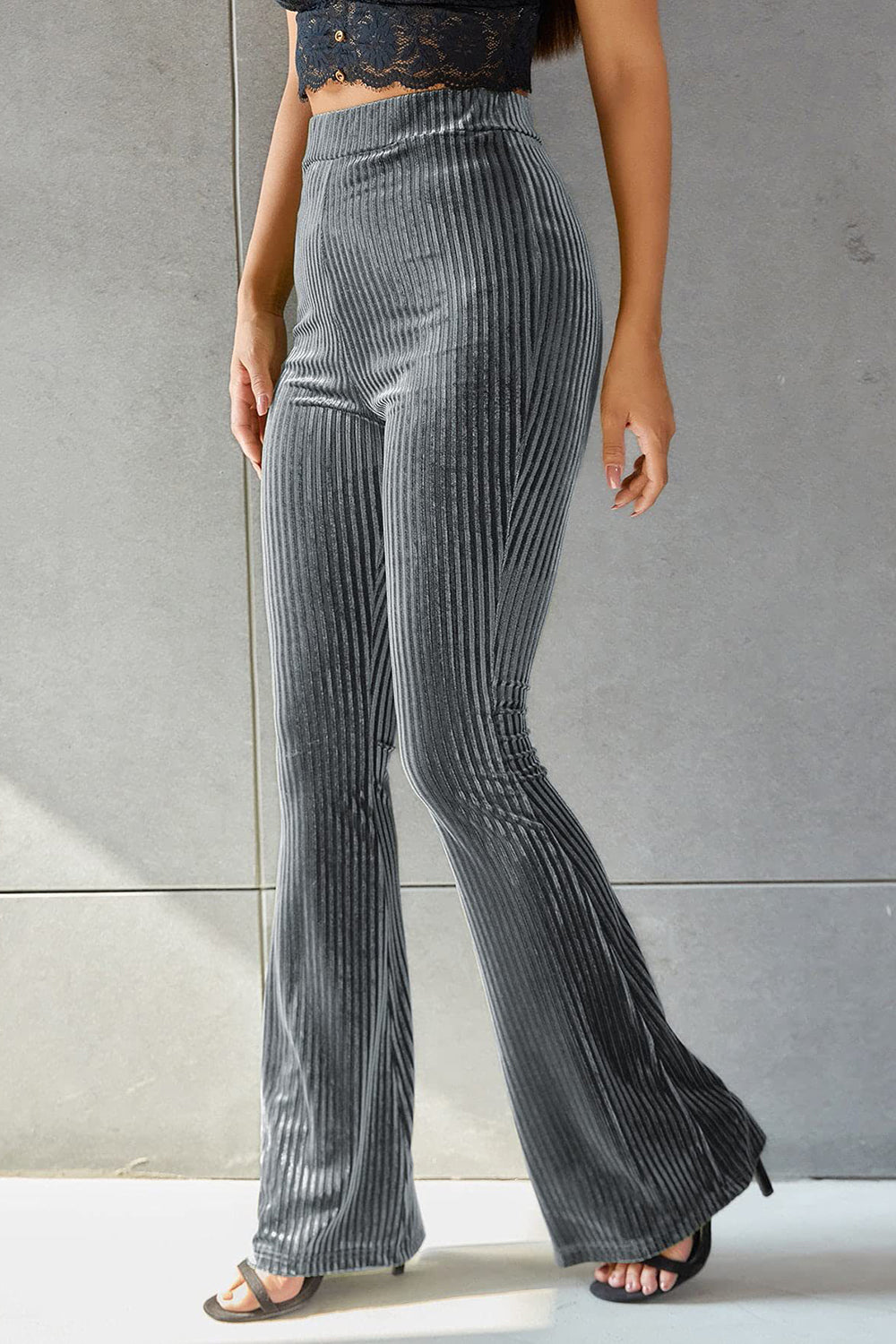 Sophisticated Ribbed High Waist Flare Pants for Women