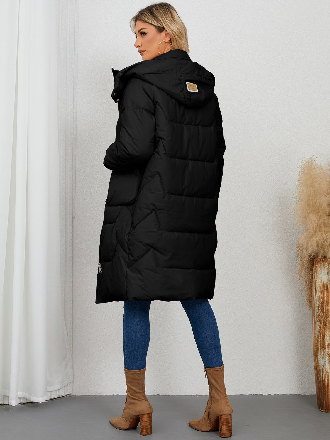 Long Sleeve Longline Hooded Winter Coat for Women Stylish