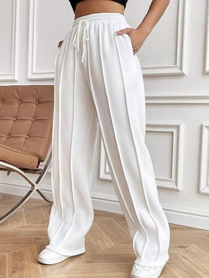 Casual Chic Wide Leg Drawstring Trousers with Pockets