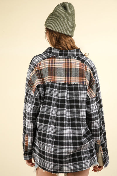 Plaid Chic Oversized Raw Detail Shirt by VERY J Stylish Top
