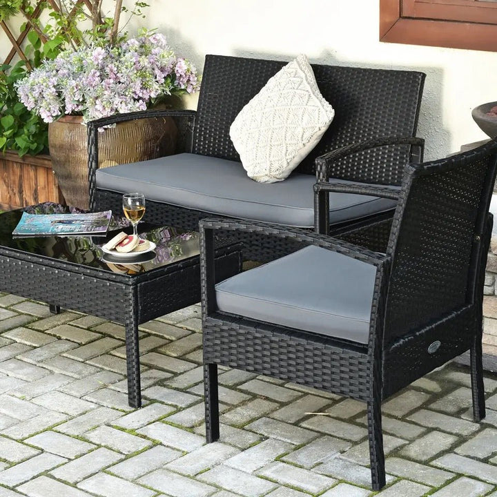 4PCS Patio Rattan Furniture Set Outdoor Conversation Set Coffee Table w/Cushions