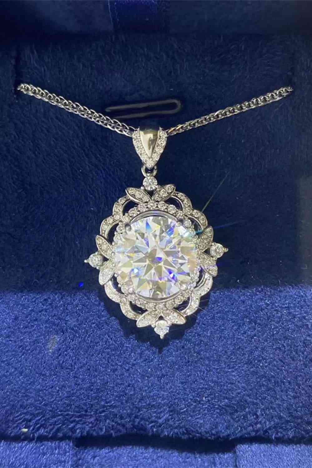 5 Carat Moissanite Necklace, Platinum-Plated