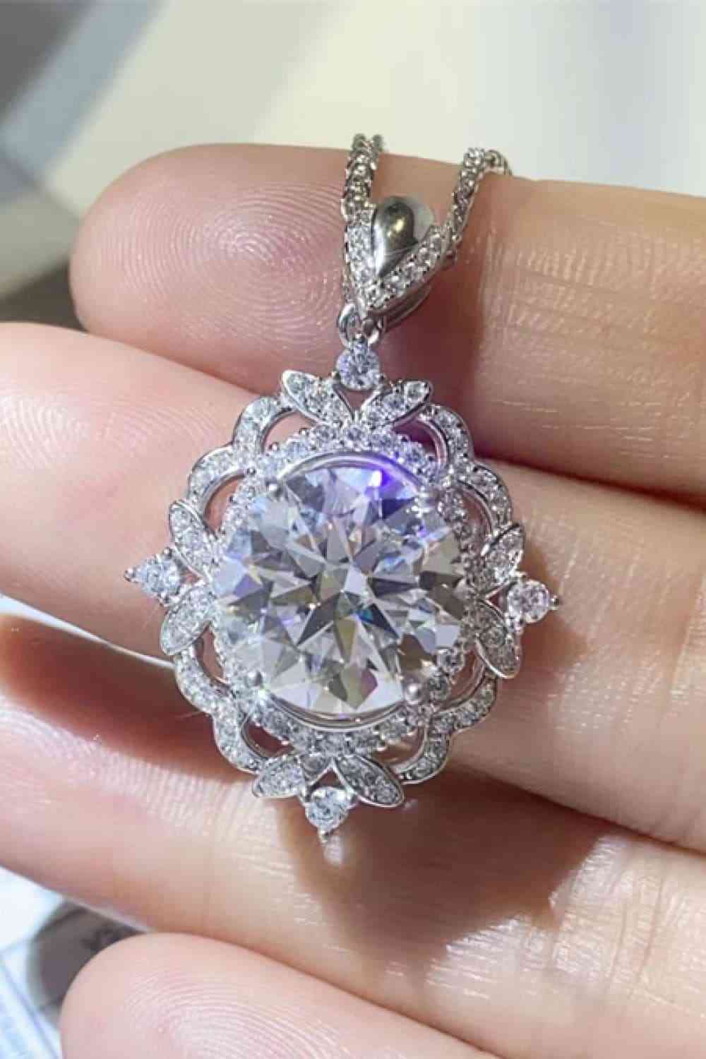5 Carat Moissanite Necklace, Platinum-Plated