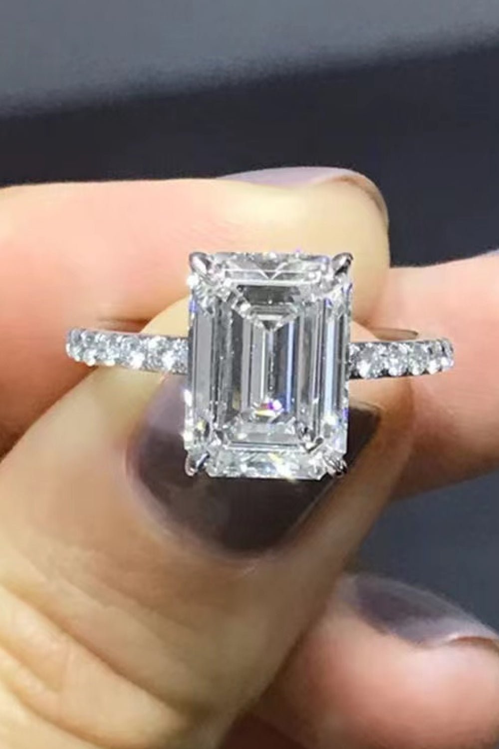5 Carat Moissanite Side Stone Ring in Sterling Silver
