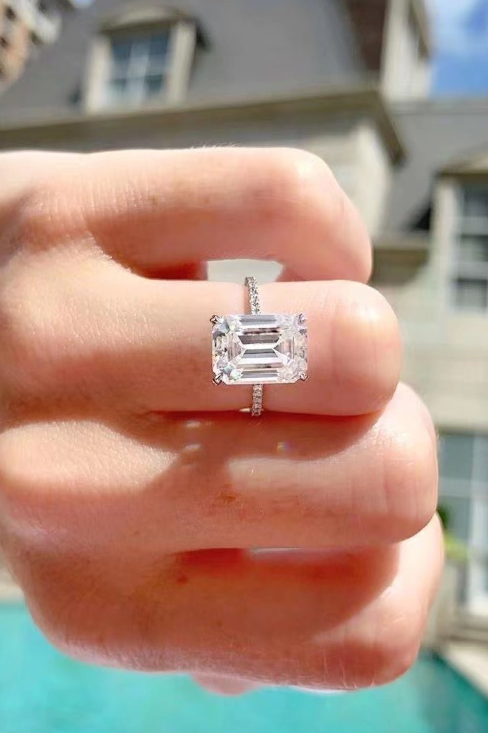 5 Carat Moissanite Side Stone Ring in Sterling Silver