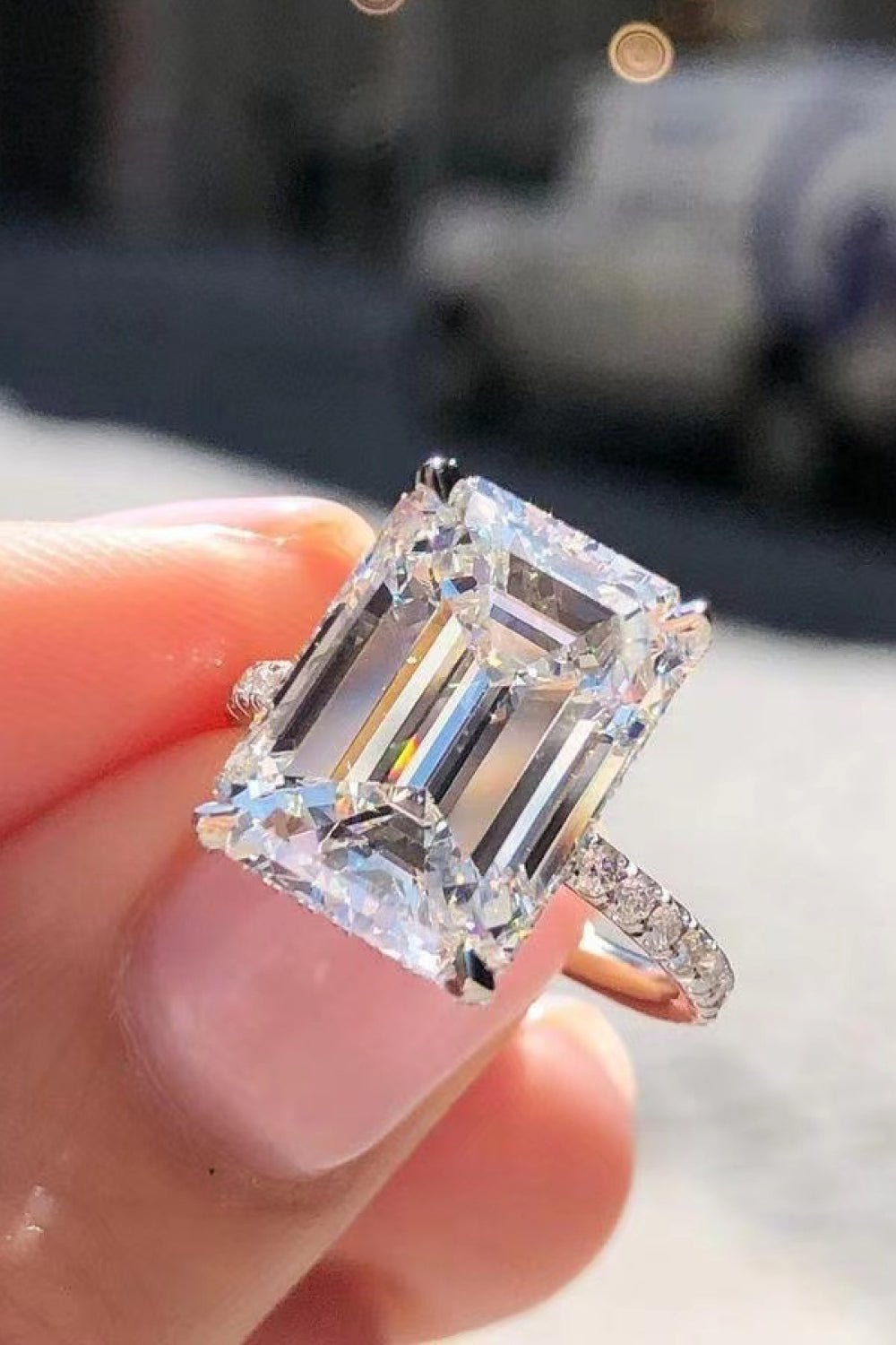 5 Carat Moissanite Side Stone Ring in Sterling Silver