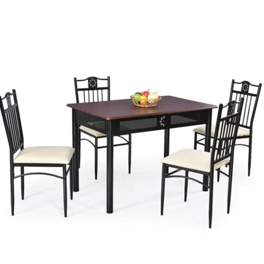 5-Piece Black Brown Dining Set Wood Metal Table Chairs with Cushions - Ruth Envision