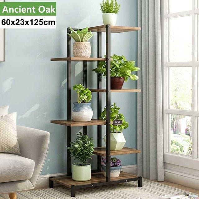 5 Tiers Wooden Iron Bookshelf Plant Rack Display Shelf For Indoor / Outdoor - Ruth Envision