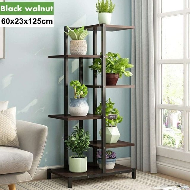 5 Tiers Wooden Iron Bookshelf Plant Rack Display Shelf For Indoor / Outdoor - Ruth Envision