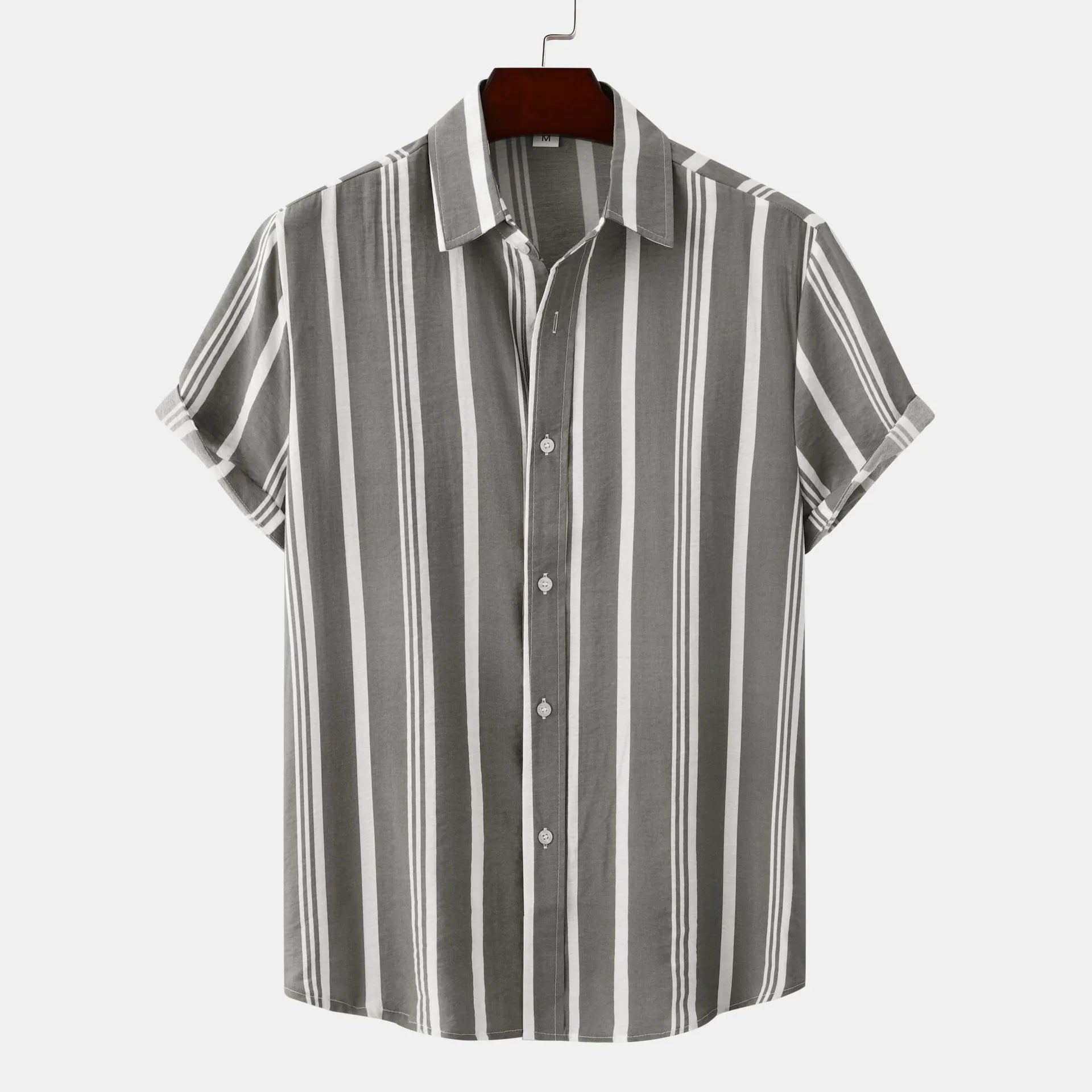 Men's Plus Size Striped Short Sleeve Button-Down Shirt