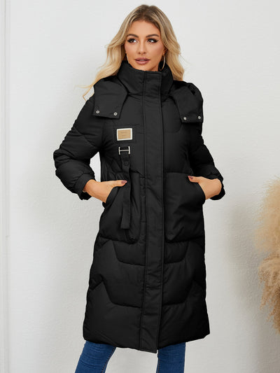 Long Sleeve Longline Hooded Winter Coat for Women Stylish