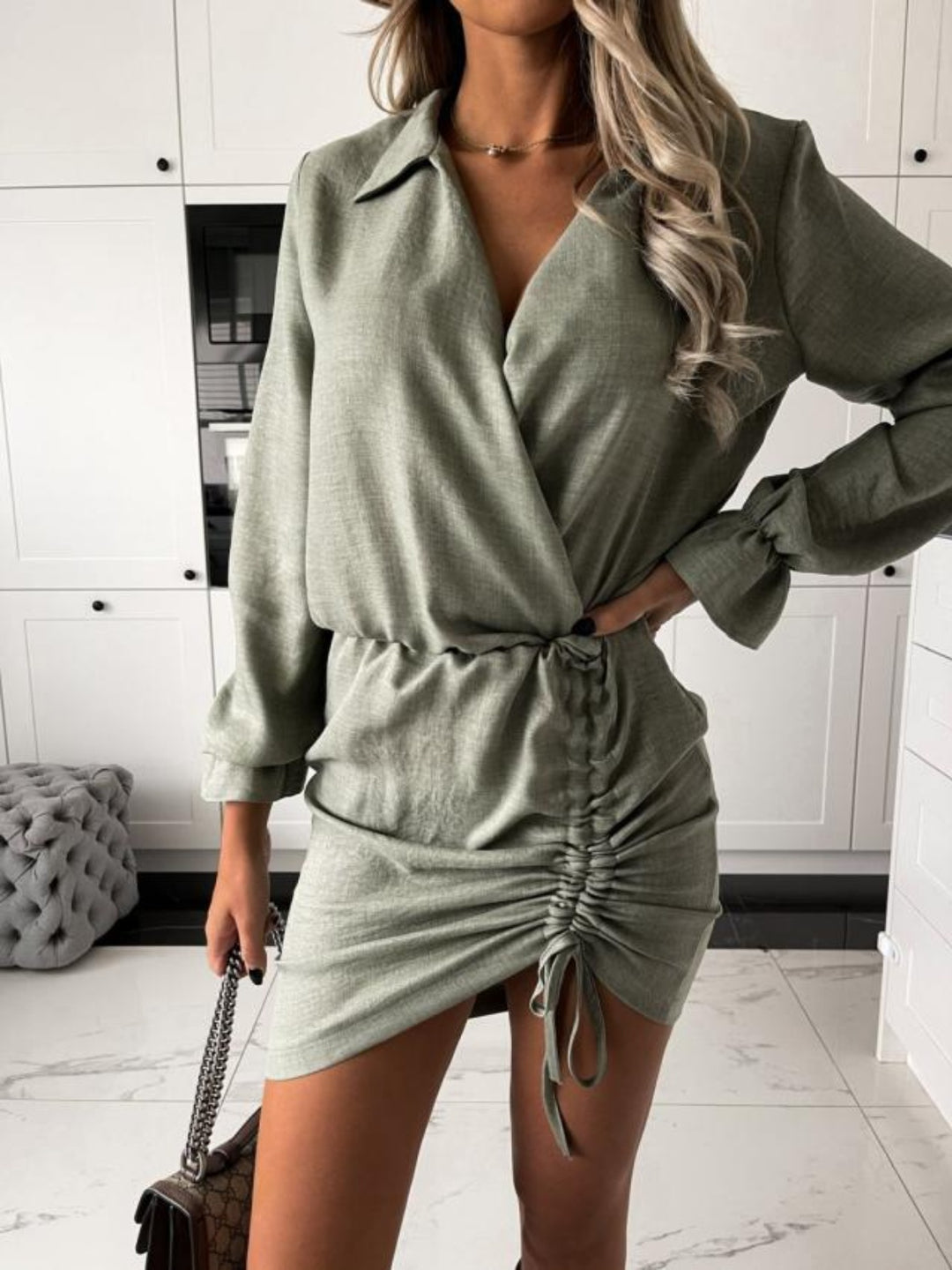 Chic Sheer Long Sleeve Adjustable Mini Dress