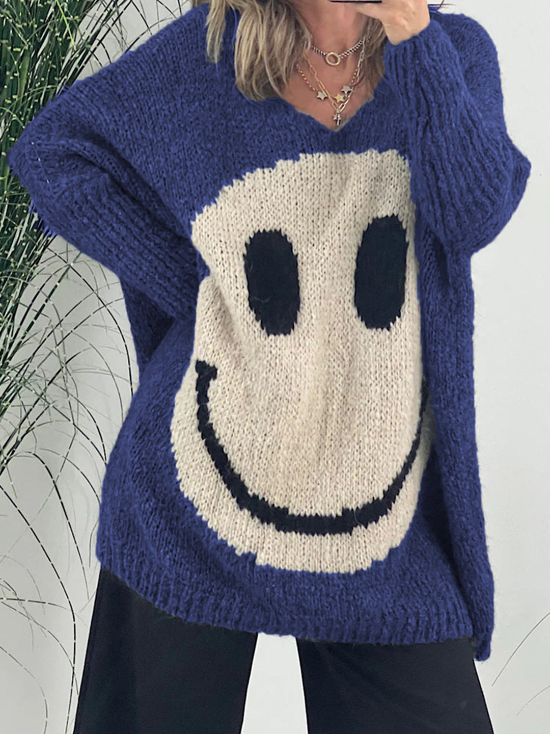 Joyful V-Neck Long Sleeve Knit Sweater