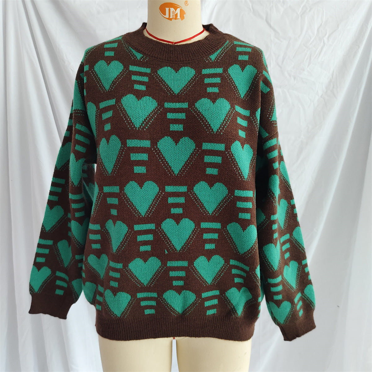 Charming Heart Contrast Oversized Sweater for Cozy Style