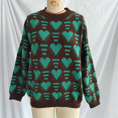 Charming Heart Contrast Oversized Sweater for Cozy Style