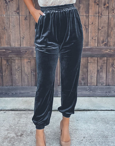 Chic Korean Velvet Women's Straight Leg Lounge Trousers