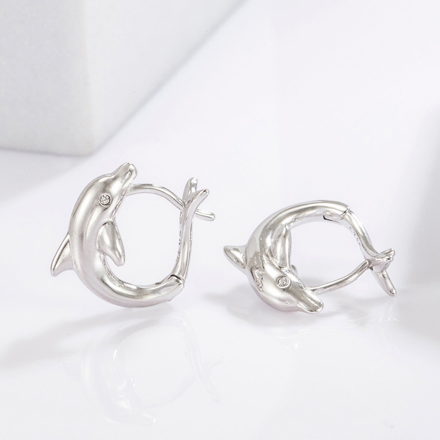 925 Sterling Silver Zircon Dolphin Earrings for Women