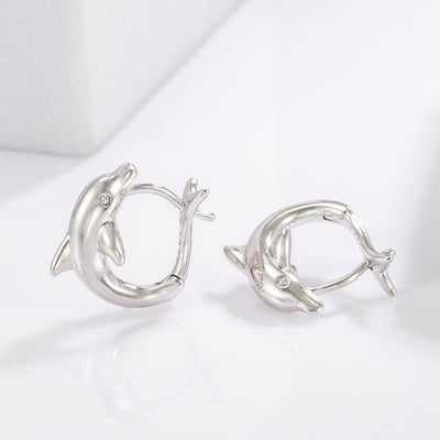 925 Sterling Silver Zircon Dolphin Earrings for Women