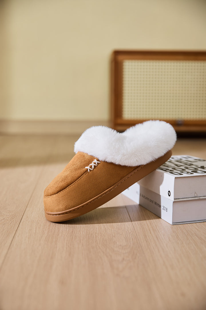 Fluff Trim Round Toe Flat Slippers