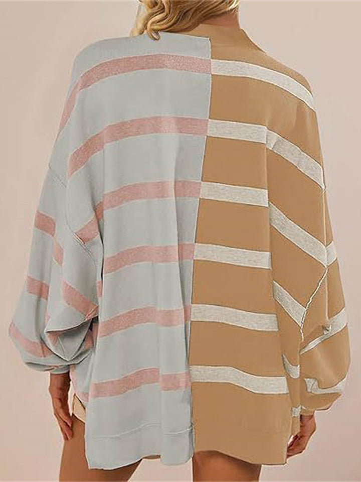 Chic Striped Knit Sweater with Round Neck and Long Sleeves