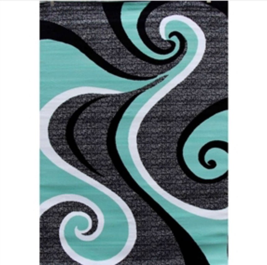 5'2 x 7'2 Modern Abstract Area Rug with Black Turquoise Swirl - Ruth Envision