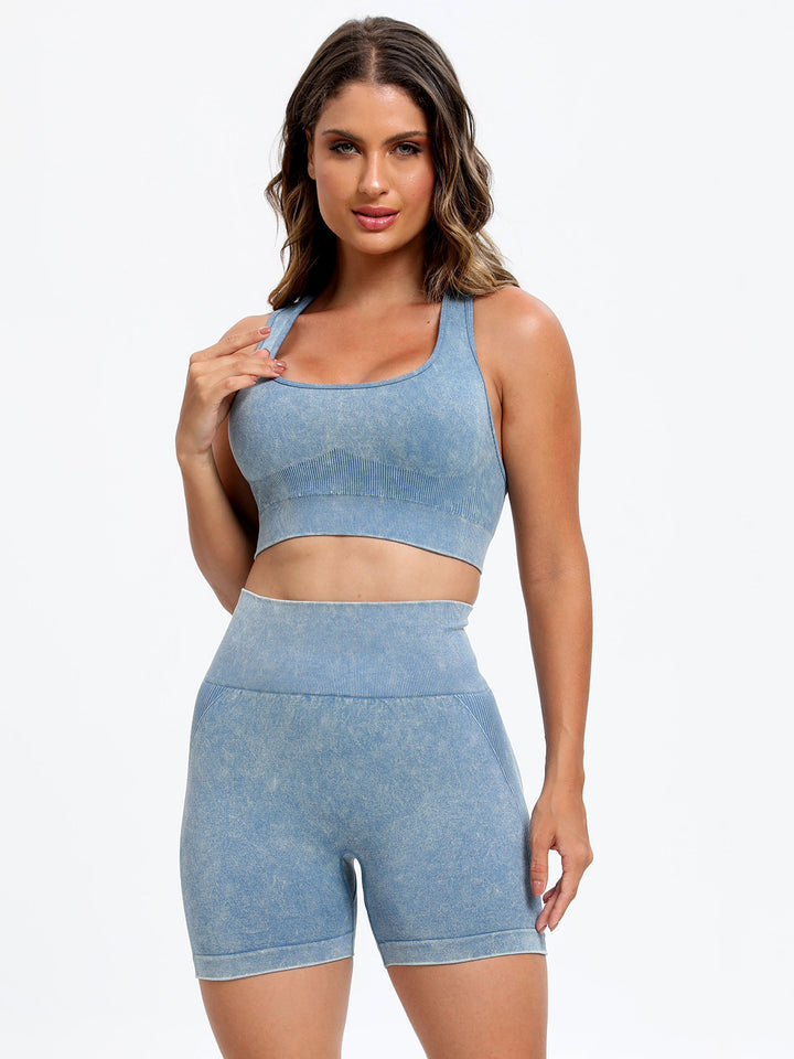 Scoop Neck Fitness Ensemble with Supportive Top and Stylish Shorts