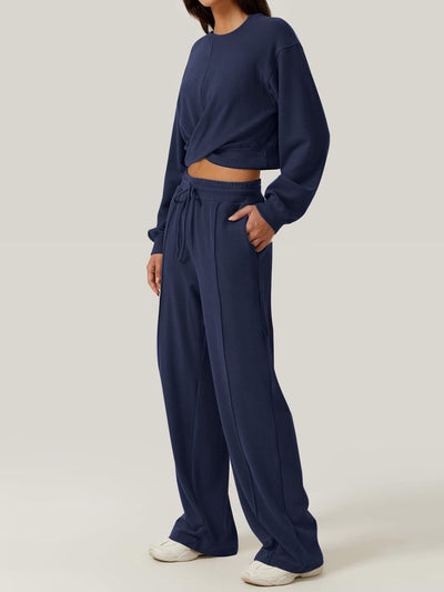 Trendy Crisscross Neck Top and Adjustable Waist Pants Set
