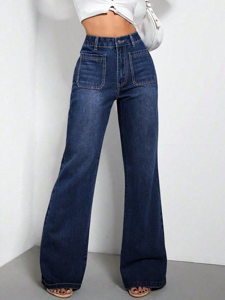 High Waist Bootcut Jeans with Pockets