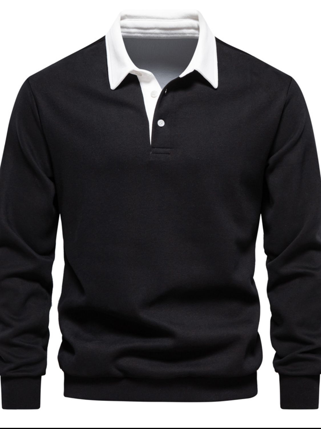 Men's Quarter Button Collared Neck Long Sleeve Polo Shirt