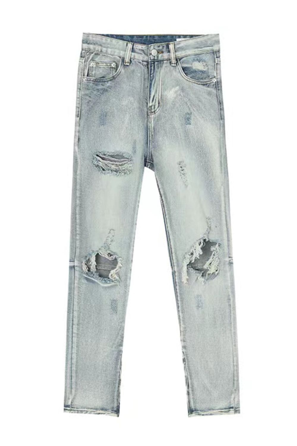 Distressed Side Zip Jeans with Pockets for Stylish Comfort