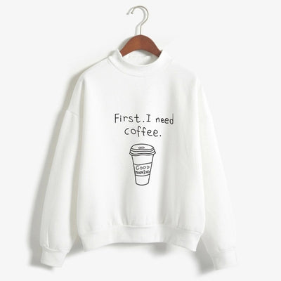 Kawaii Coffee Lover's Harajuku Fleece Turtleneck Hoodie