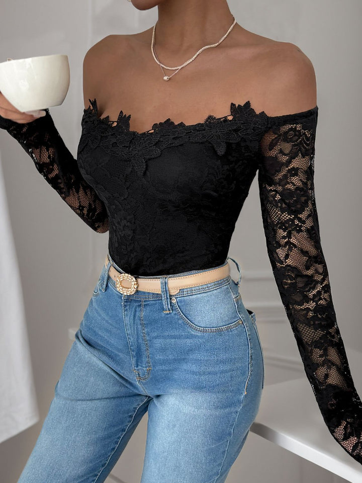 Elegant Lace Off-Shoulder Long Sleeve Bodysuit