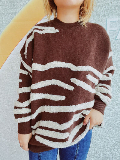 Chic Contrast Long Sleeve Knit Sweater for Stylish Comfort