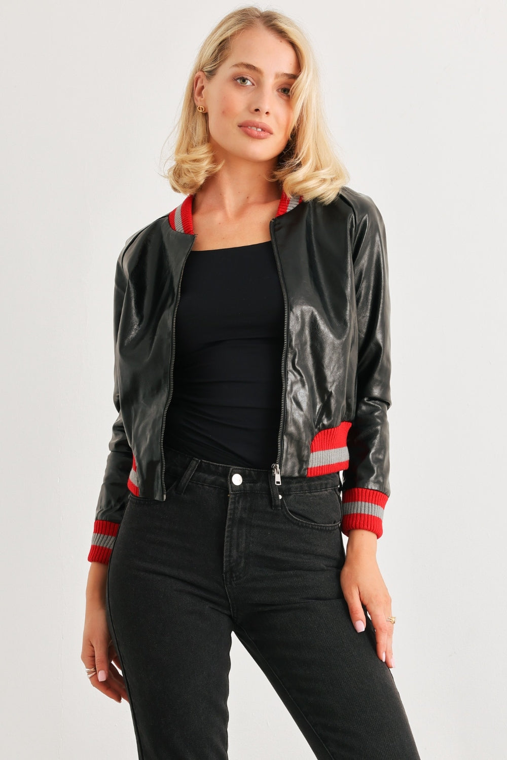 Chic PU Leather Baseball Collar Long Sleeve Jacket