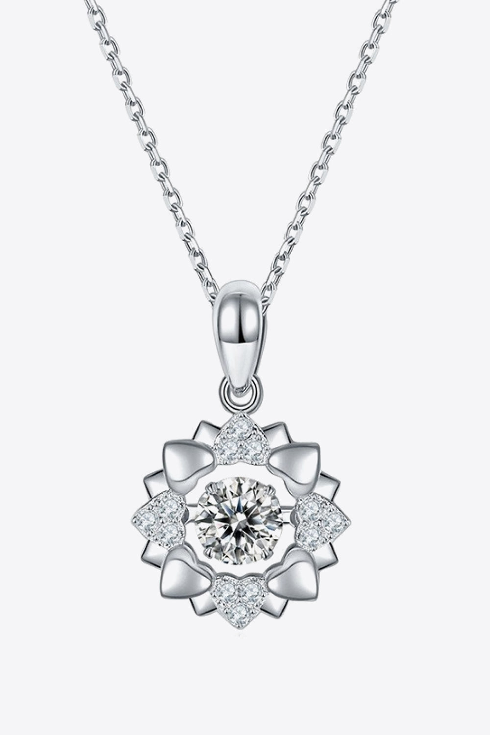 Moissanite Flower Shape Pendant Necklace in Sterling Silver