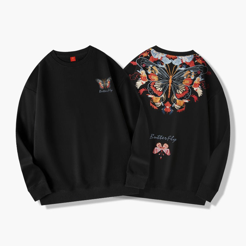 Men's Heritage-Inspired Retro Sweatshirt with Embroidered Round Neck and Long Sleeves