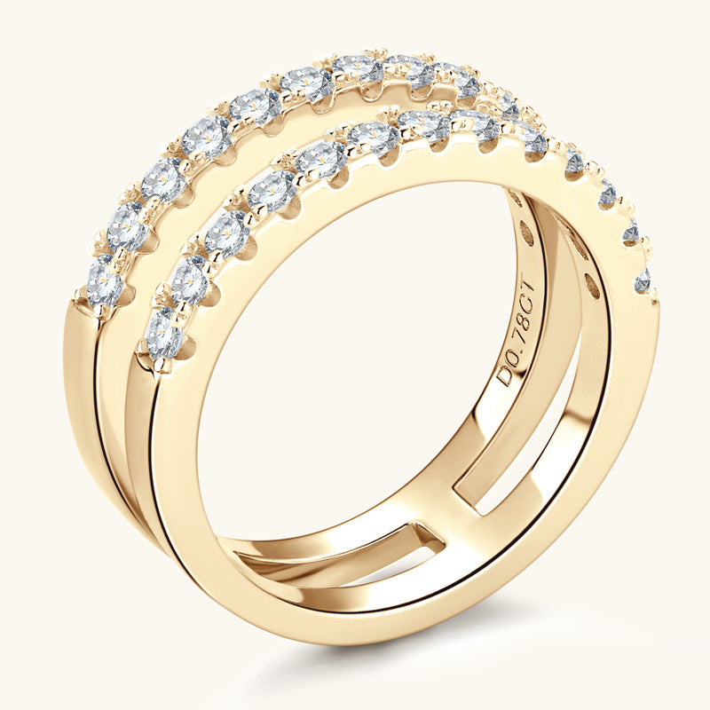 Luxurious 925 Sterling Silver Moissanite Double Layered Ring For Women Fine Jewelry Gift