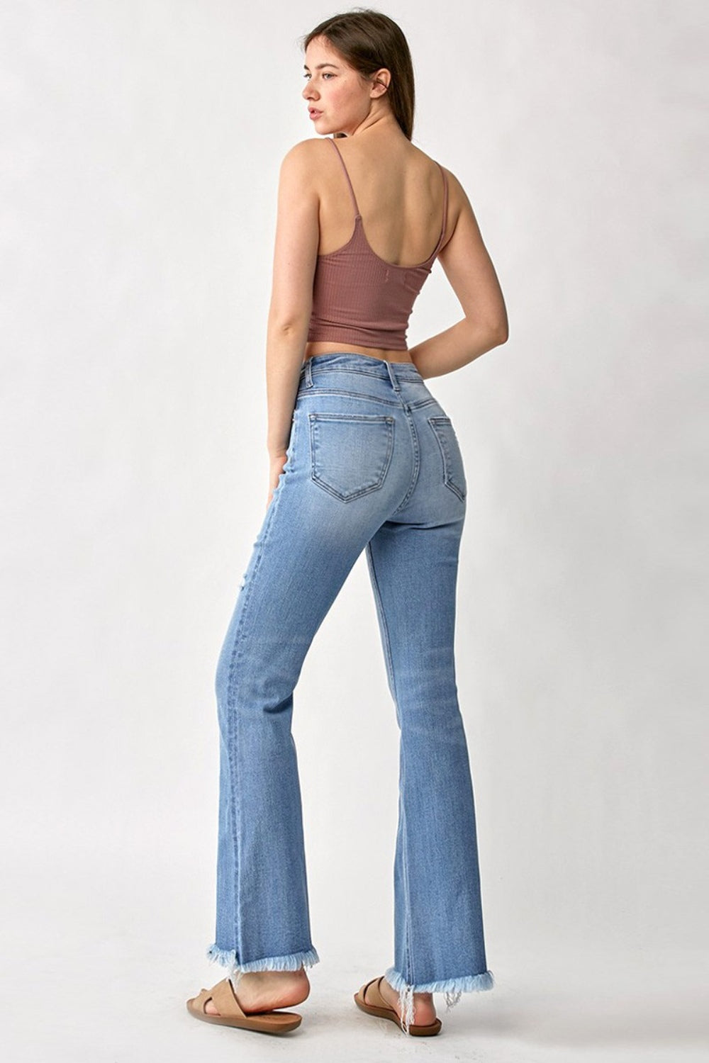 High Rise Distressed Bootcut Denim Jeans by RISEN