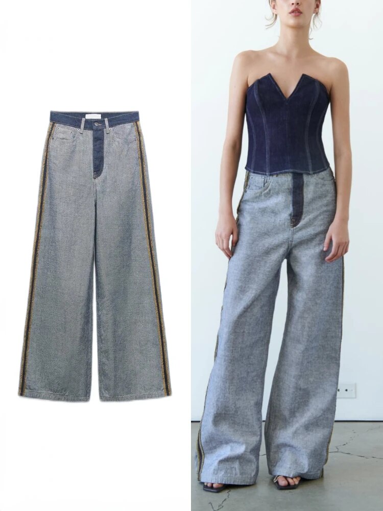 Autumn-Ready Women's High-Waisted Wide-Leg Jeans Reverse Design