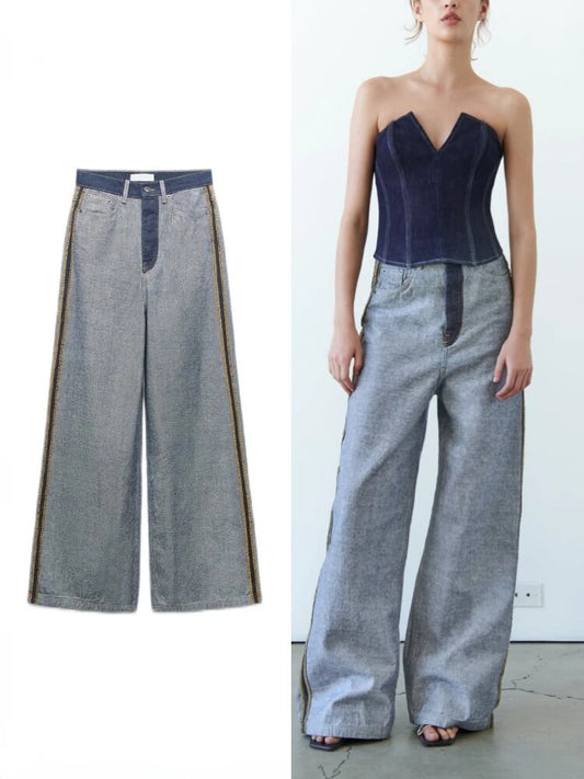 Autumn-Ready Women's High-Waisted Wide-Leg Jeans Reverse Design