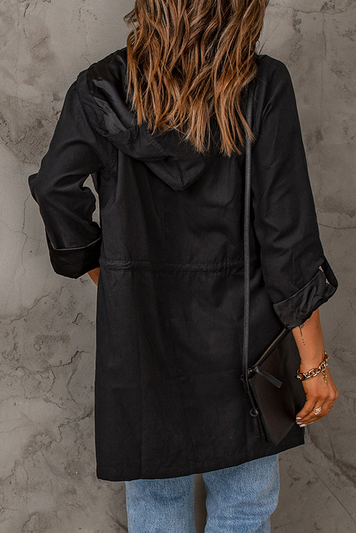 Hooded Longline Jacket with Adjustable Drawstring