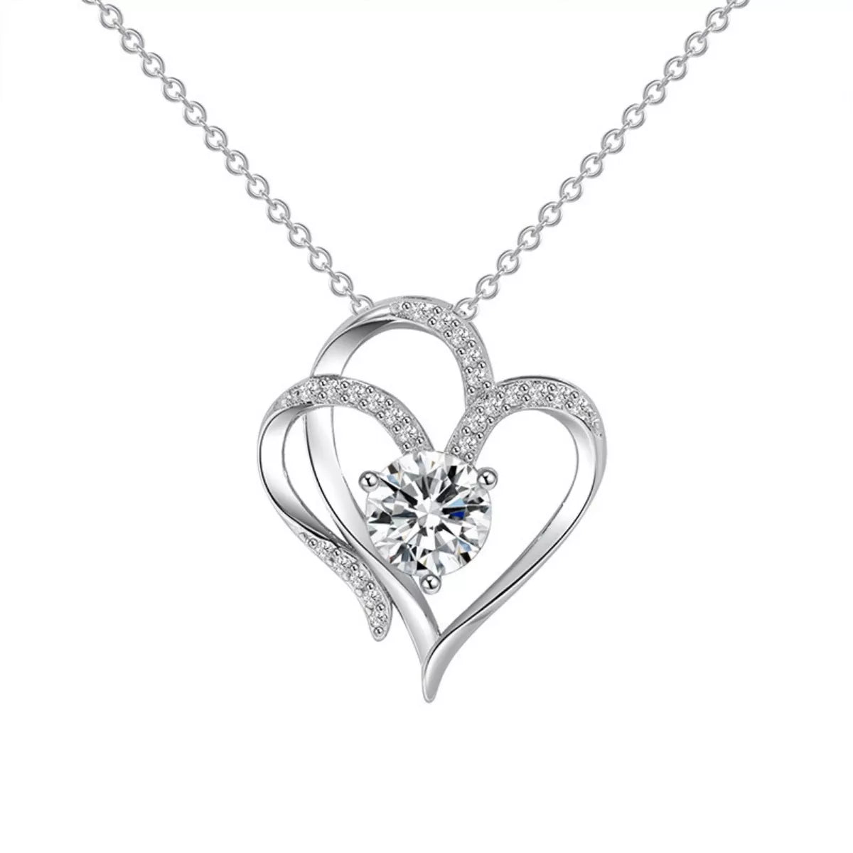 925 Sterling Silver Zircon Heart Necklace