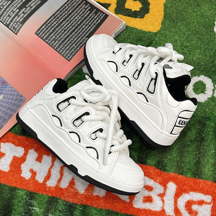 Fashionable White Sneakers for Men and Women with Thick Soles and Breathable Design