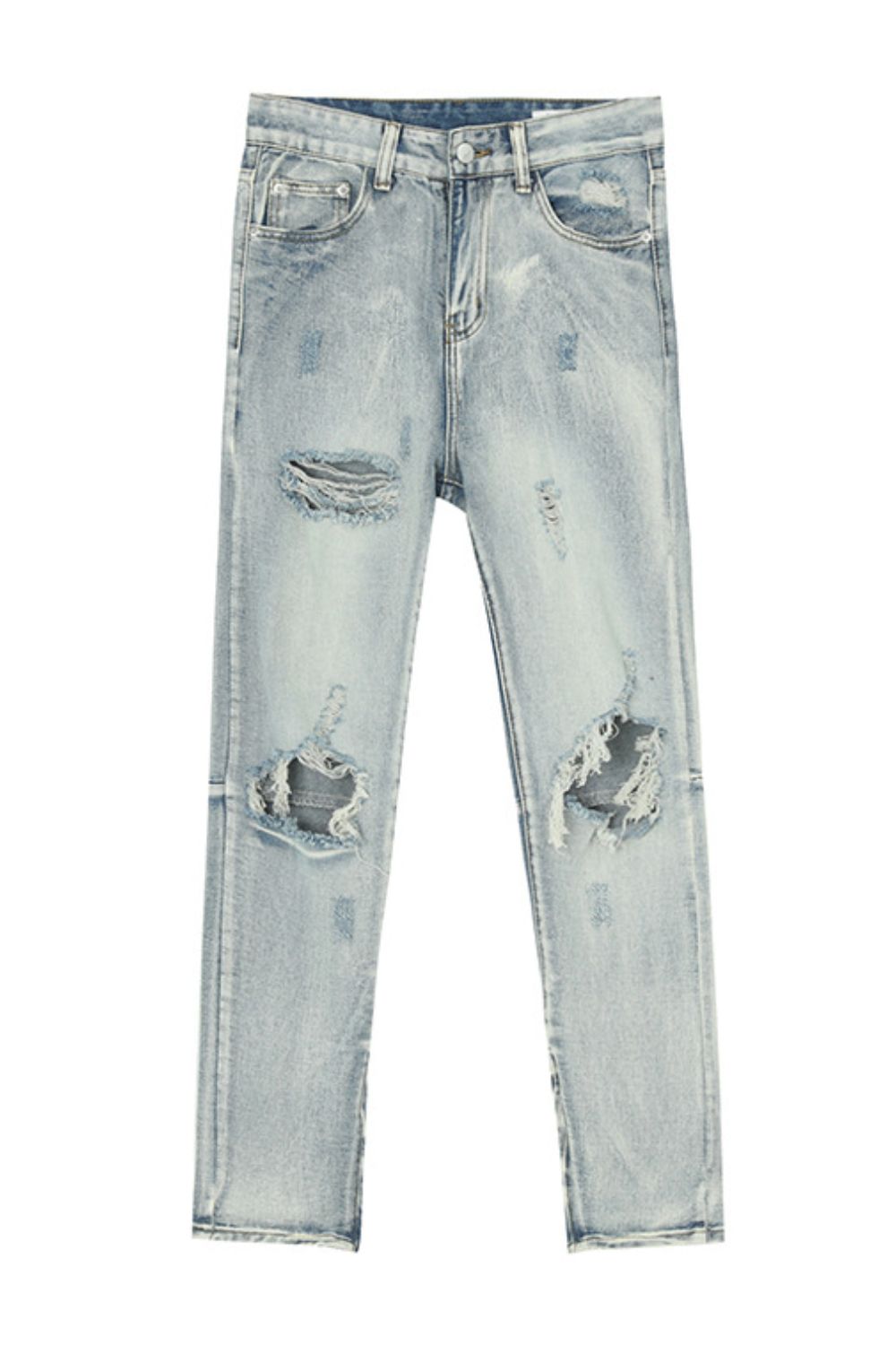 Pocketed Distressed Jeans with Side Zip for Women Fashion