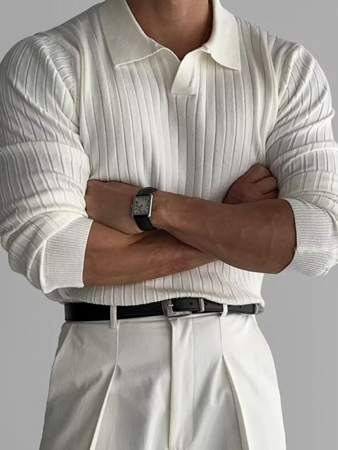 Men's Plus Size Collared Neck Long Sleeve Polo Shirt Comfort