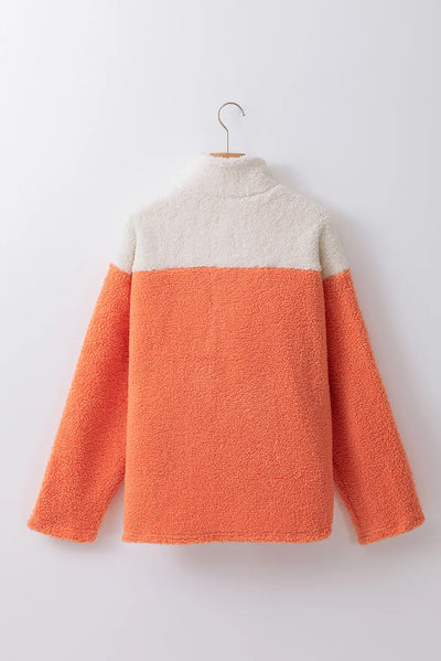 Chic Dual Fabric Half Zip Long Sleeve Sweatshirt for Women
