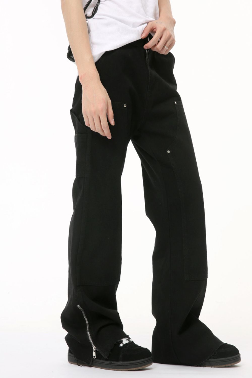 Men's Raw Hem Bootcut Jeans with Zip-Up Sides for Style